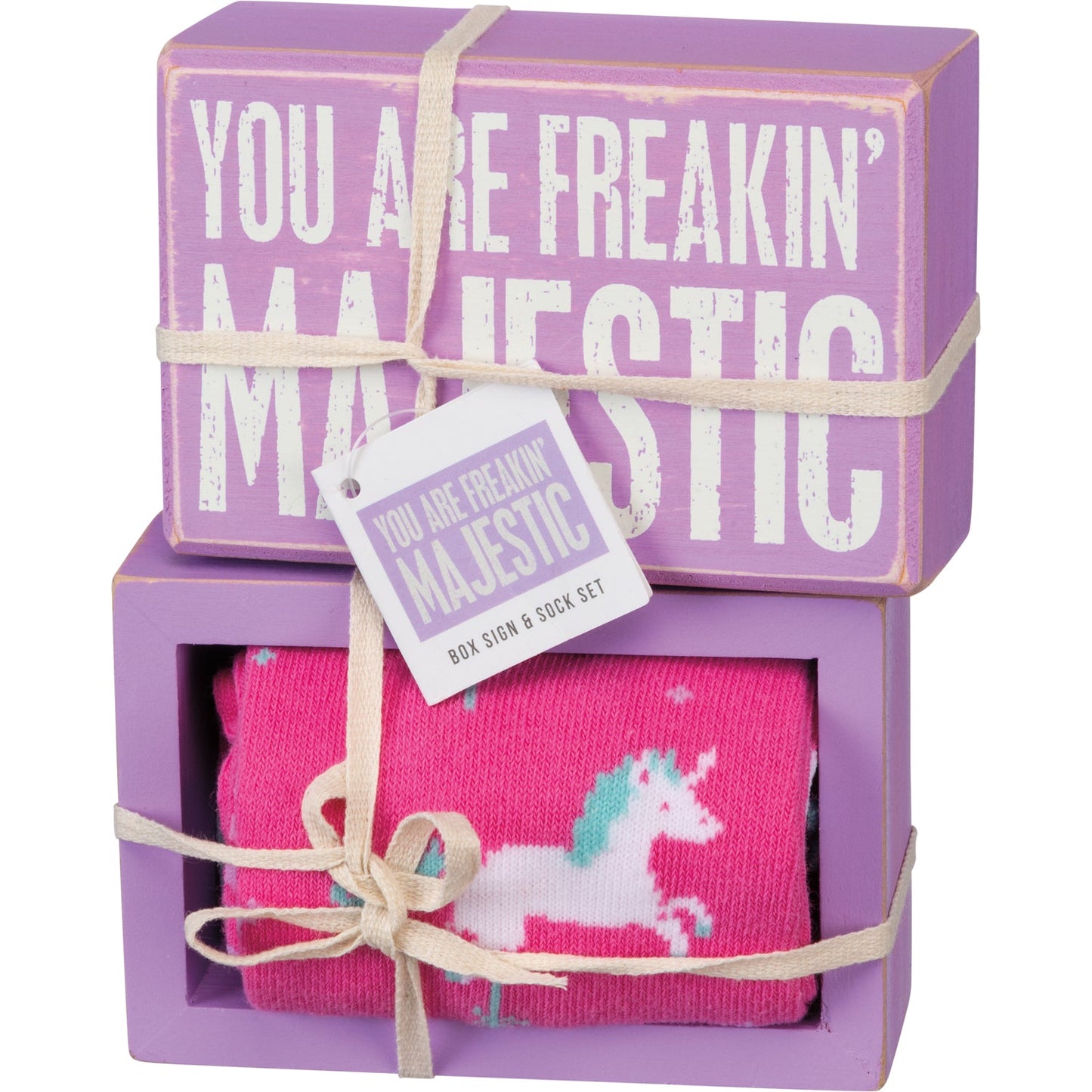 You Are Freakin' Majestic Unicorn Box Sign And Socks Giftable Set |